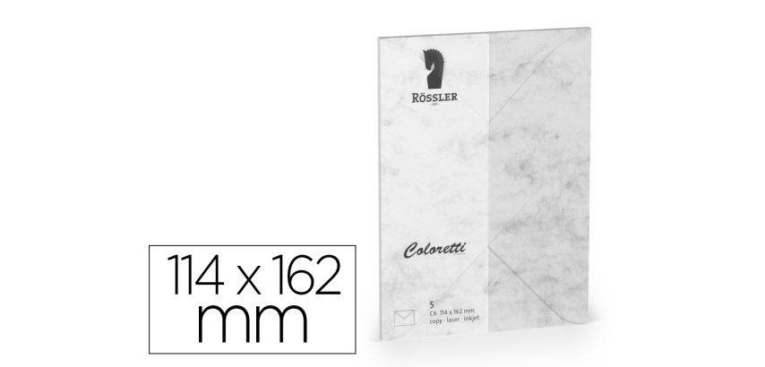 Sobre rossler coloretti c6 ministro color marmol gris 114x162 mm pack de 5 unidades