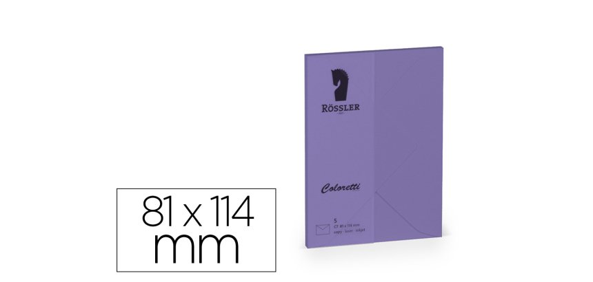 Sobre rossler coloretti c7 color lila 81x114 mm pack de 5 unidades