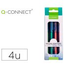 Rotulador q-connect fluorescente punta biselada fabricado pet reciclado caja de 4 unidades colores surtidos