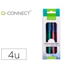 Rotulador q-connect fluorescente punta biselada fabricado pet reciclado caja de 4 unidades colores surtidos