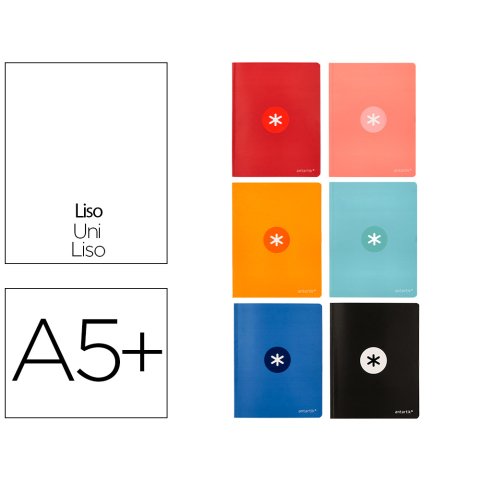 Libreta antartik a5+ plus cosida 48 hojas 90gr liso sin margen 6 colores surtidos