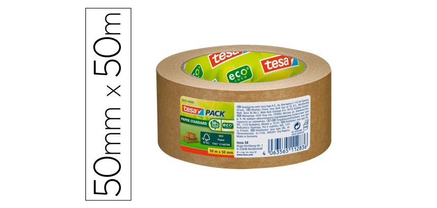 Cinta adhesiva tesa eco papel color kraft 50 m x 50 mm para embalaje