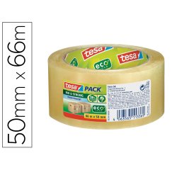 Cinta adhesiva tesa eco bio & strong transparente 66 mt x 50 mm para embalaje