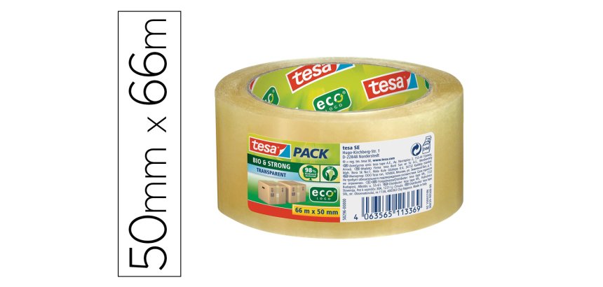 Cinta adhesiva tesa eco bio & strong transparente 66 m x 50 mm para embalaje