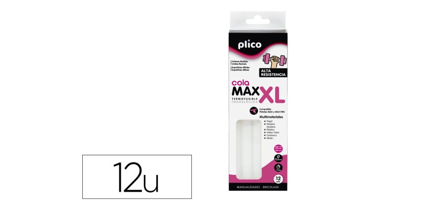 Barra termofusible plico cola extrafuerte max xl 11,5 mm de diametro x 200 mm de alto blister de 12 unidades
