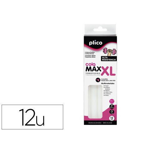 Barra termofusible plico cola extrafuerte max xl 11,5 mm de diametro x 200 mm de alto blister de 12 unidades