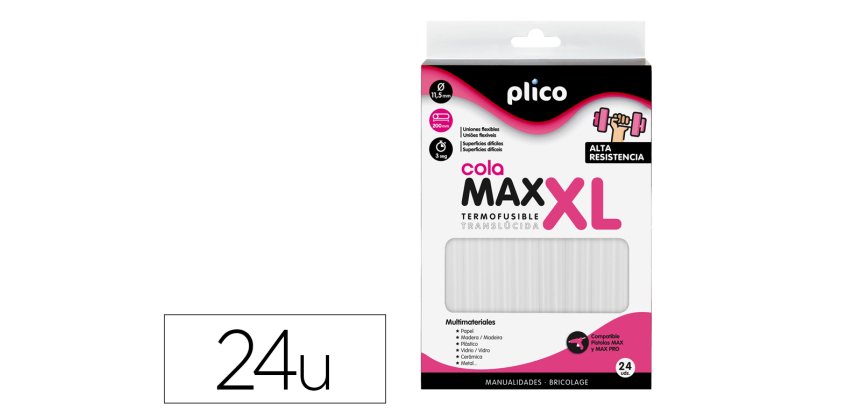 Barra termofusible plico cola extrafuerte max xl 11,5 mm de diametro x 200 mm de alto blister de 24 unidades