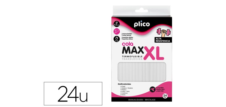 Barra termofusible plico cola extrafuerte max xl 11,5 mm de diametro x 200 mm de alto blister de 24 unidades