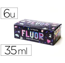 Pintura acrilica la pajarita fluorescente 35 ml caja de 6 unidades colores surtidos