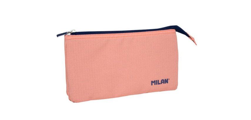 Bolso escolar portatodo milan 1918 collection 3 cremalleras y 5 compartimentos rosa 215x35x125 mm