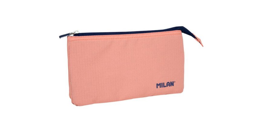 Bolso escolar portatodo milan 1918 collection 3 cremalleras y 5 compartimentos rosa 215x35x125 mm