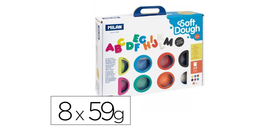 Pasta milan para modelar soft dough muchas letras con herramientas maletin con 8 botes colores surtidos 59 g