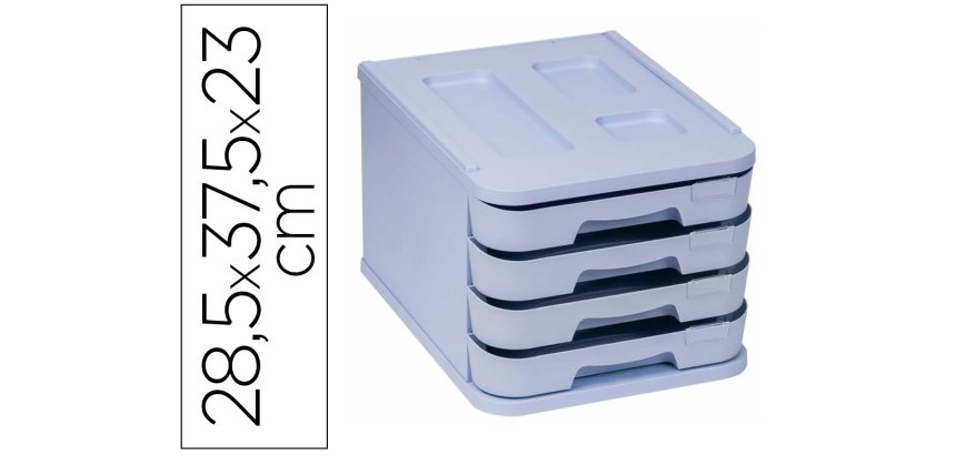Fichero cajones de sobremesa faibo plastico 100% reciclable 4 cajones azul pastel 28,5x37,5x23 cm