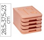 Fichero cajones de sobremesa faibo plastico 100% reciclable 4 cajones naranja pastel 28,5x37,5x23 cm