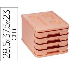 Fichero cajones de sobremesa faibo plastico 100% reciclable 4 cajones naranja pastel 28,5x37,5x23 cm