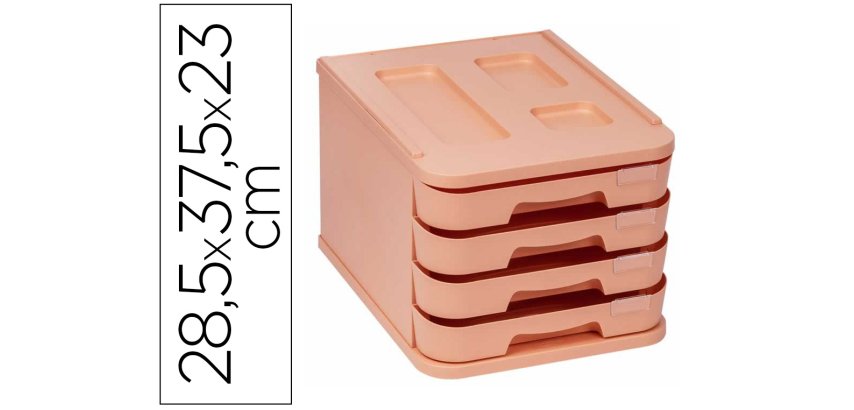 Fichero cajones de sobremesa faibo plastico 100% reciclable 4 cajones naranja pastel 28,5x37,5x23 cm