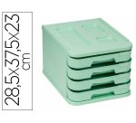 Fichero cajones de sobremesa faibo plastico 100% reciclable 4 cajones verde pastel 28,5x37,5x23 cm