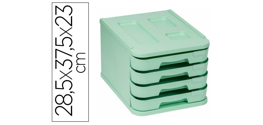Fichero cajones de sobremesa faibo plastico 100% reciclable 4 cajones verde pastel 28,5x37,5x23 cm