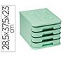 Fichero cajones de sobremesa faibo plastico 100% reciclable 4 cajones verde pastel 28,5x37,5x23 cm