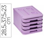Fichero cajones de sobremesa faibo plastico 100% reciclable 4 cajones violeta pastel 28,5x37,5x23 cm