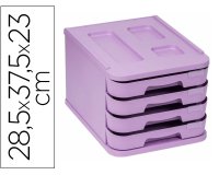 Fichero cajones de sobremesa faibo plastico 100% reciclable 4 cajones violeta pastel 28,5x37,5x23 cm