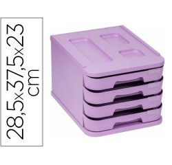 Fichero cajones de sobremesa faibo plastico 100% reciclable 4 cajones violeta pastel 28,5x37,5x23 cm