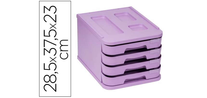 Fichero cajones de sobremesa faibo plastico 100% reciclable 4 cajones violeta pastel 28,5x37,5x23 cm
