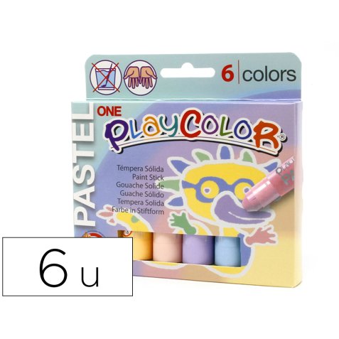 Tempera solida en barra playcolor pastel one caja de 6 unidades colores surtidos