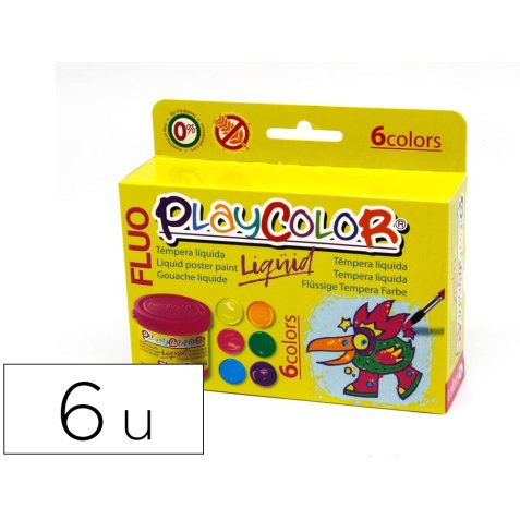 Tempera liquida playcolor liquid fluo 40 ml caja 6 unidades colores surtidos