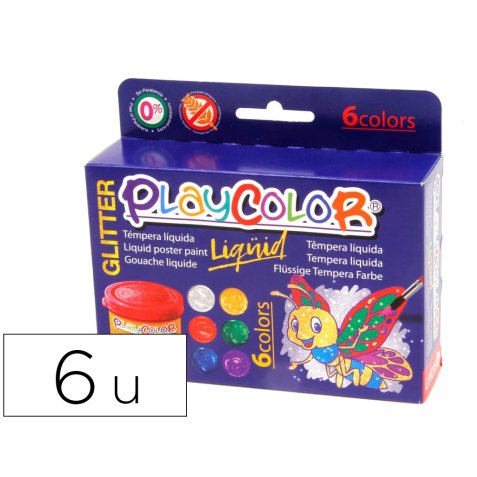 Tempera liquida playcolor liquid glitter 40 ml caja de 6 unidades colores surtidos