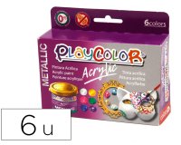 Pintura acrilica playcolor acrylic metallic 40 ml caja de 6 unidades colores surtidos