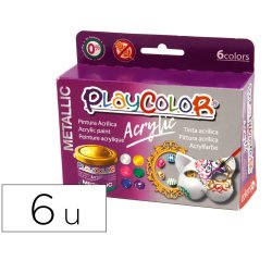 Pintura acrilica playcolor acrylic metallic 40 ml caja de 6 unidades colores surtidos