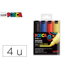 Rotulador uni posca pc-7m/4c marcador de pintura punta conica 4,5-5,5 mm estuche de 4 unidades colores basicos