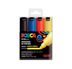 Rotulador uni posca pc-7m/4c marcador de pintura punta conica 4,5-5,5 mm estuche de 4 unidades colores basicos