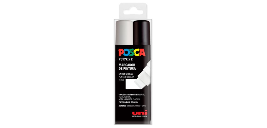 Rotulador uni posca pc-17k/2c marcador de pintura punta biselada 15 mm estuche de 2 unidades blanco/negro