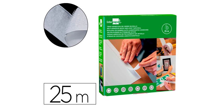 Cinta de cierre adhesiva liderpapel velcro blanco 20mm x 25m