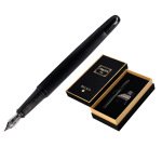 Pluma y frasco de tinta belius origen 1995 aluminio textura cepillada color negro tinta negra caja diseño