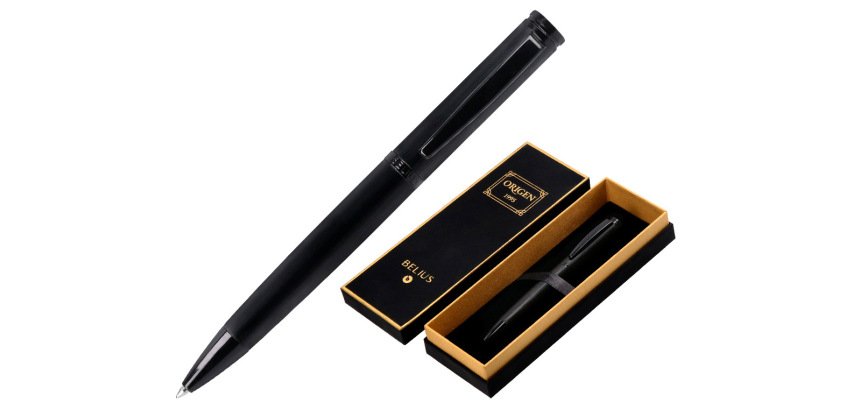 Boligrafo belius origen 1995 aluminio textura cepillada color negro tinta azul caja de diseño