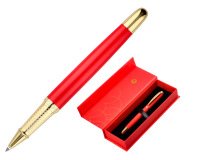 Boligrafo belius passion dor aluminio textura cepillada color rojo y dorado tinta azul caja de diseño