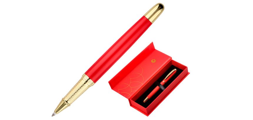 Boligrafo belius passion dor aluminio textura cepillada color rojo y dorado tinta azul caja de diseño