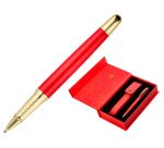 Boligrafo y estuche belius passion dor aluminio textura cepillada color rojo y dorado tinta azul caja de diseño