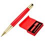 Boligrafo y estuche belius passion dor aluminio textura cepillada color rojo y dorado tinta azul caja de diseño