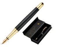 Pluma belius passion dor aluminio textura cepillada color negro y dorado tinta azul caja de diseño