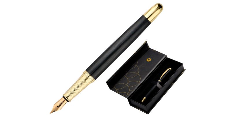 Pluma belius passion dor aluminio textura cepillada color negro y dorado tinta azul caja de diseño
