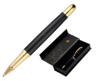 Boligrafo belius passion dor aluminio textura cepillada color negro y dorado tinta azul caja de diseño