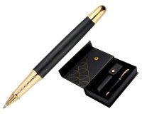 Boligrafo y estuche belius passion dor aluminio textura cepillada color negro y dorado tinta azul caja diseño