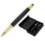 Boligrafo y estuche belius passion dor aluminio textura cepillada color negro y dorado tinta azul caja diseño
