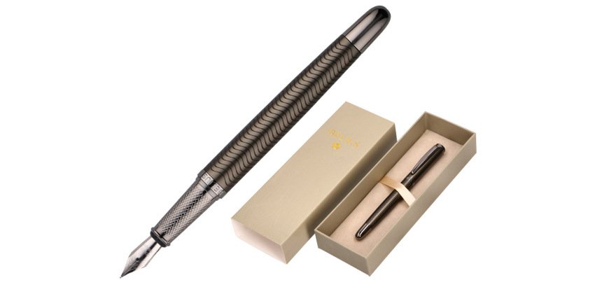 Pluma belius neptuno aluminio textura wavy color caqui tinta azul caja de diseño