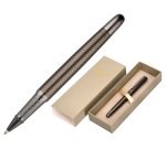 Boligrafo belius neptuno aluminio textura wavy color caqui tinta azul caja de diseño
