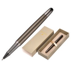 Boligrafo belius neptuno aluminio textura wavy color caqui tinta azul caja de diseño